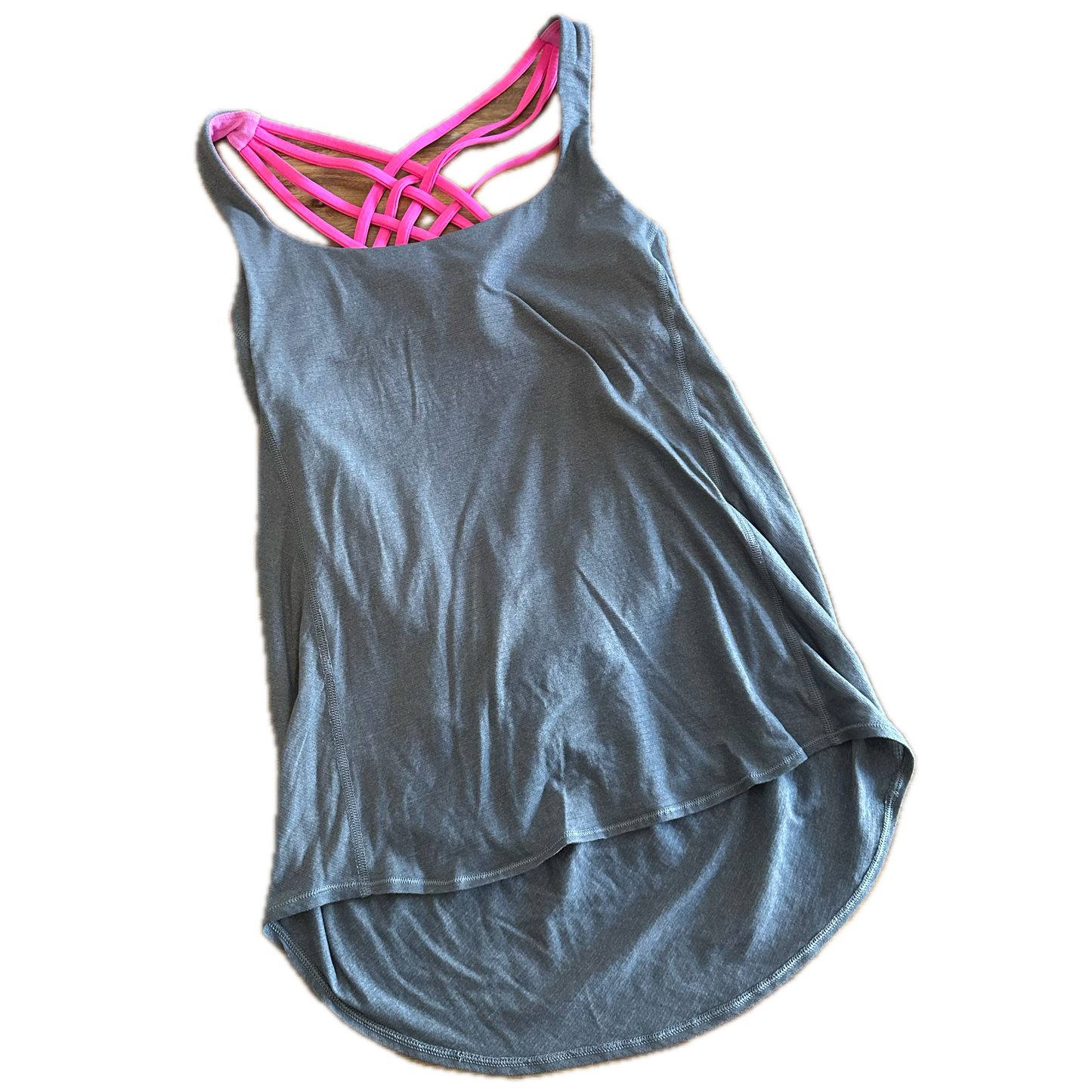 Tank top 8 gris con top rosa fosfo