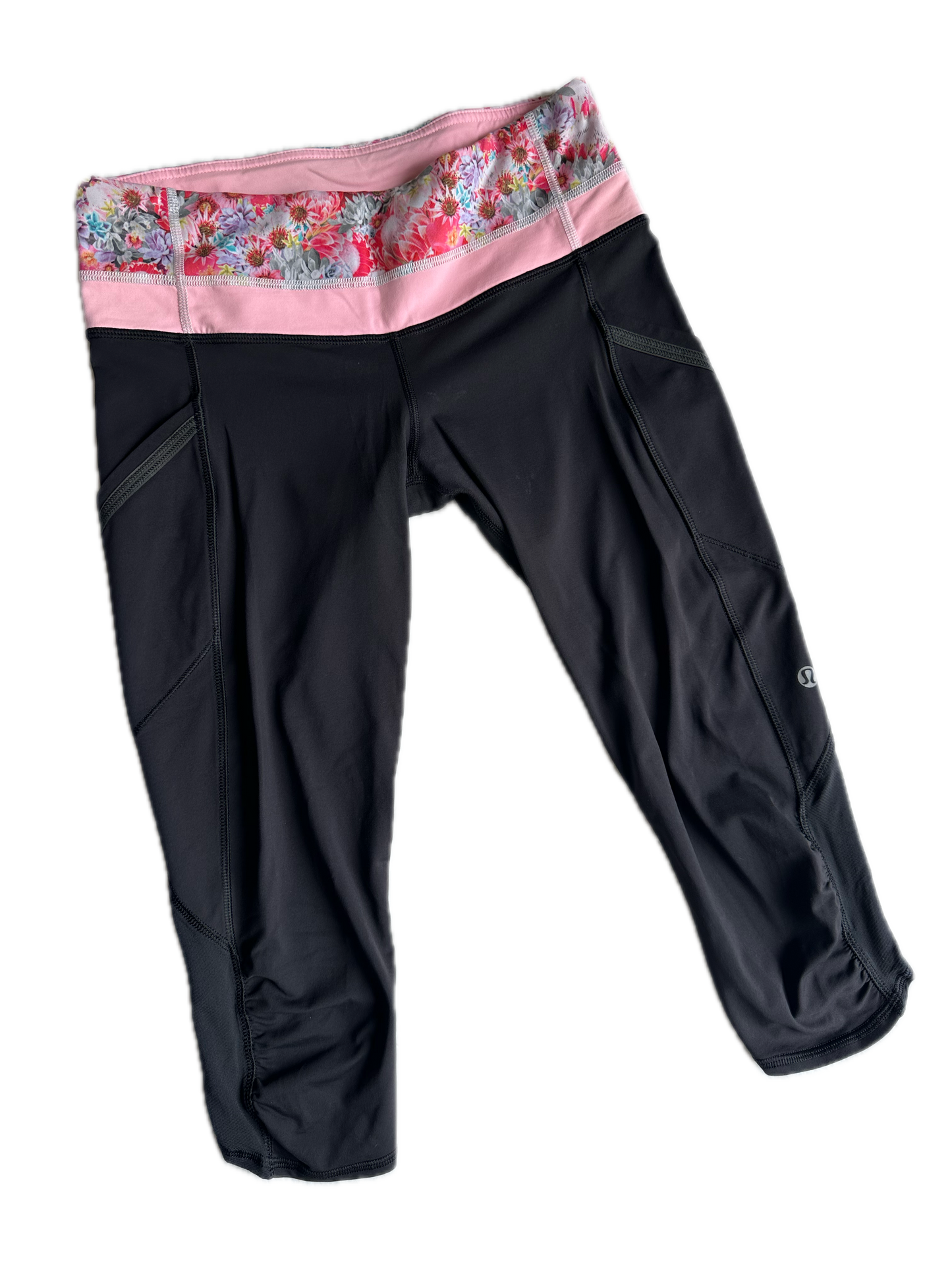 Legging 6 negro con pretina rosa flores