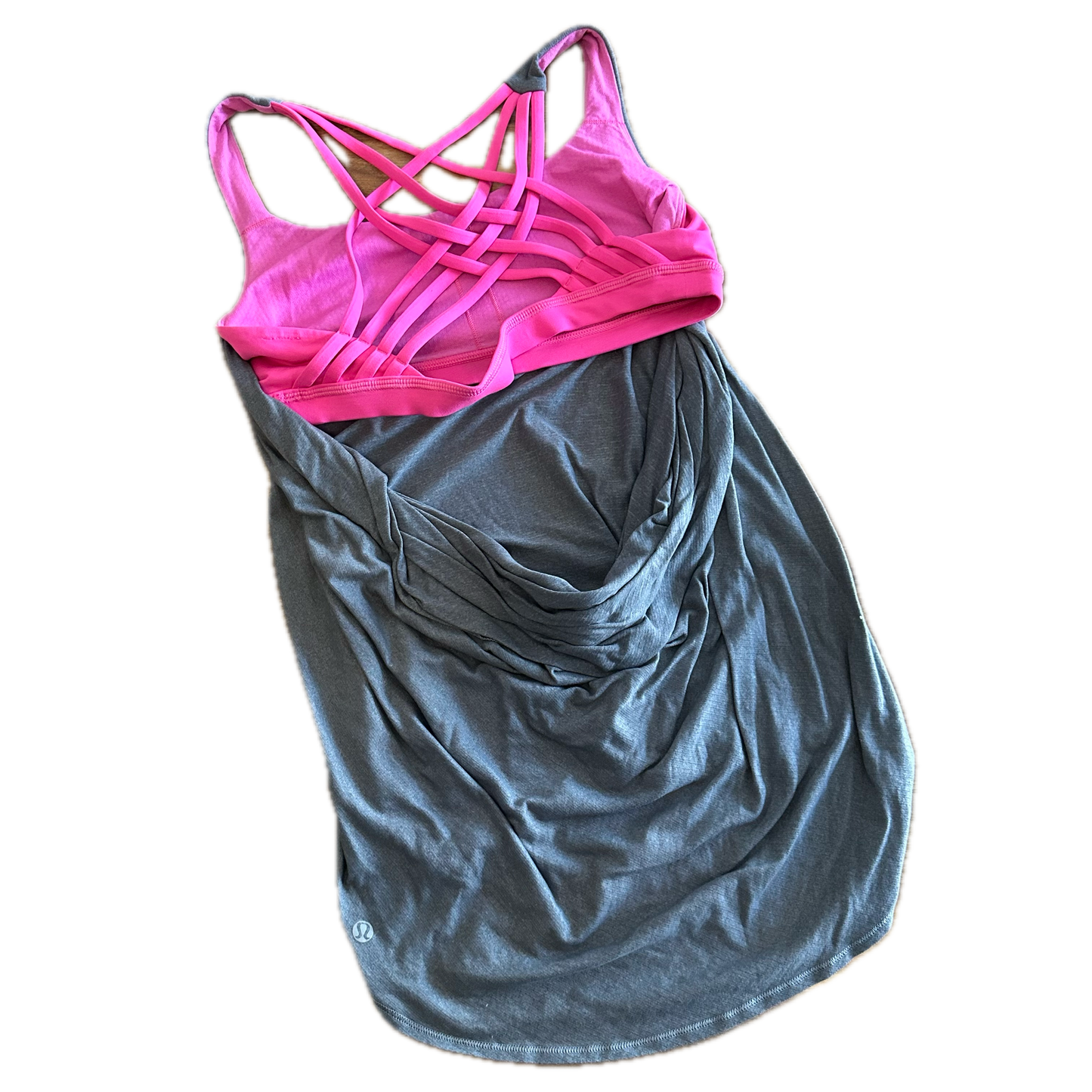 Tank top 8 gris con top rosa fosfo