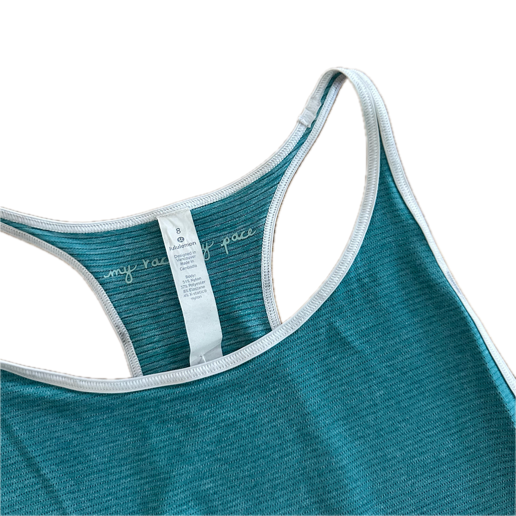 Tank Lululemon M azul linea blanca
