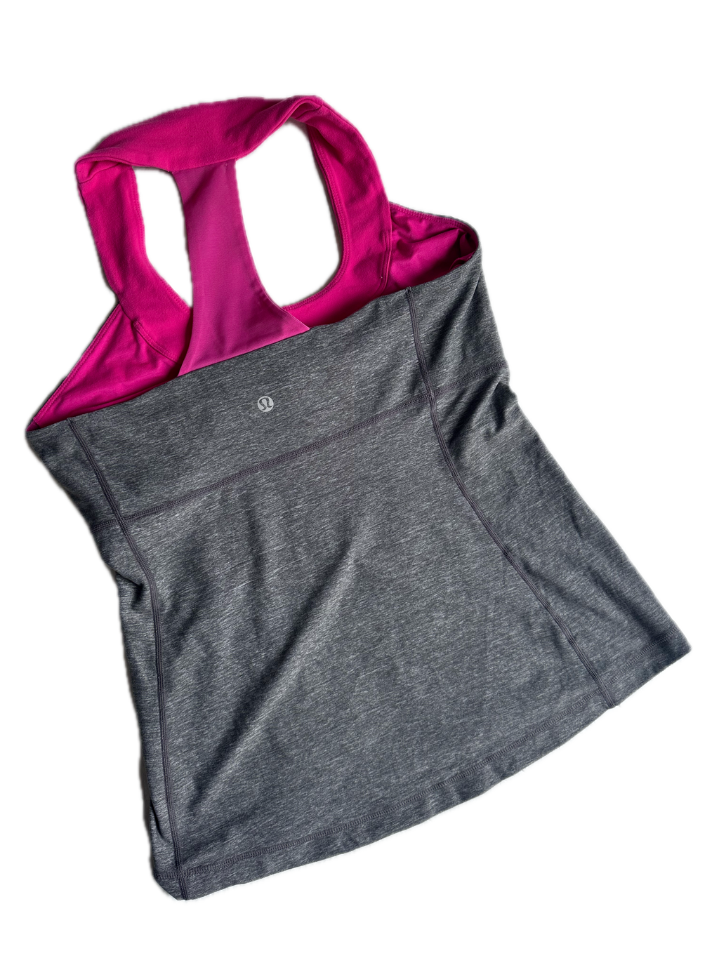 Tank top Lululemon talla G gris con rosa halter