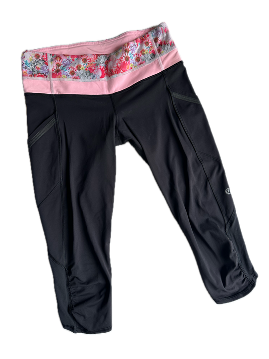 Legging 6 negro con pretina rosa flores