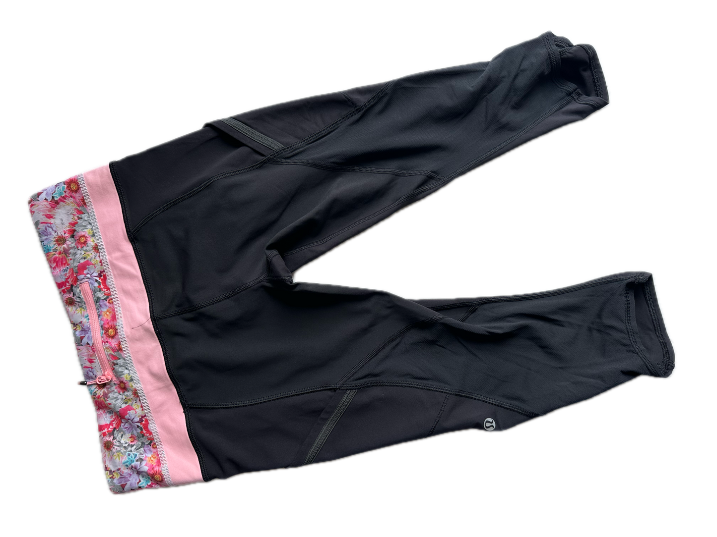 Legging 6 negro con pretina rosa flores