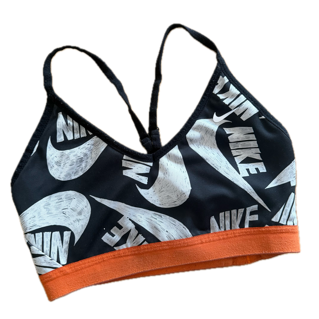 Top talla M negro con naranja soporte bajo