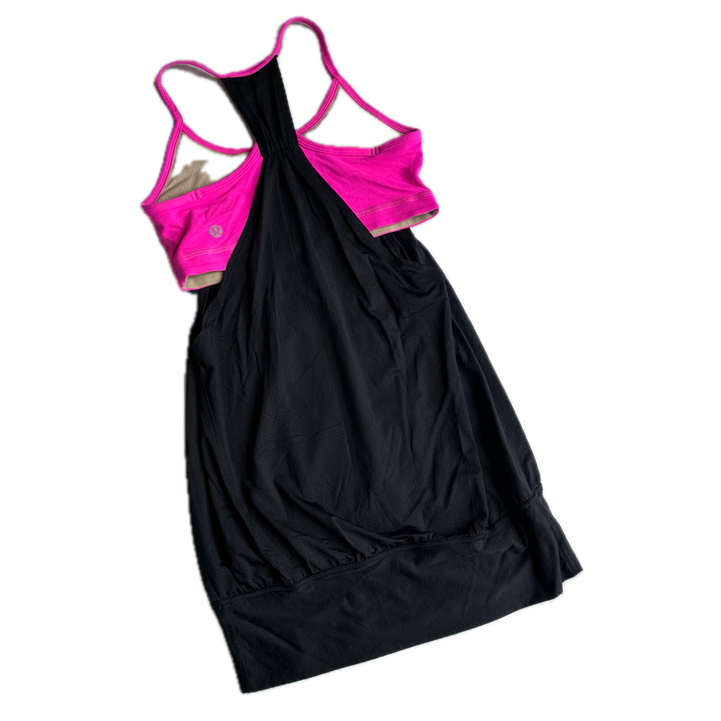 Tank top 4 negro con top rosa fosfo