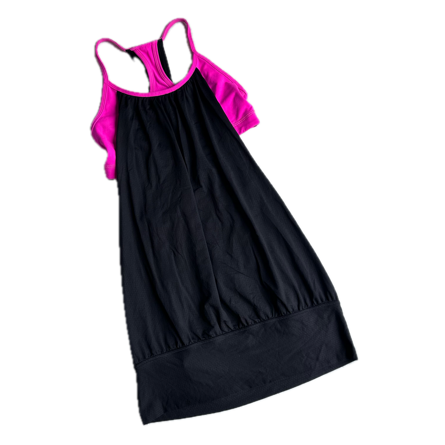 Tank top 4 negro con top rosa fosfo